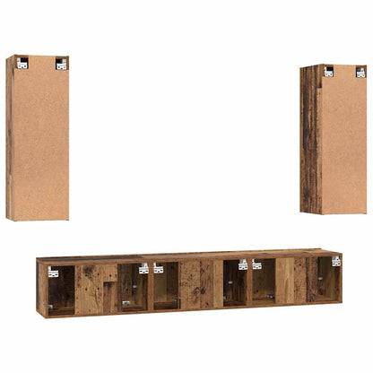 TV Cabinet Set Wall-mounted 5 pcs Old Wood Engineered Wood