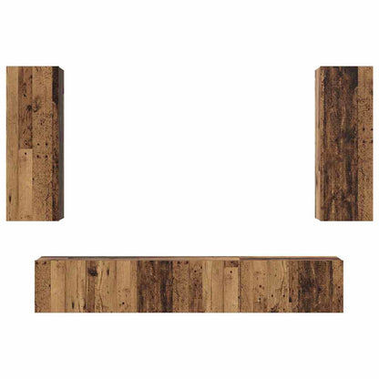 TV Cabinet Set Wall-mounted 5 pcs Old Wood Engineered Wood