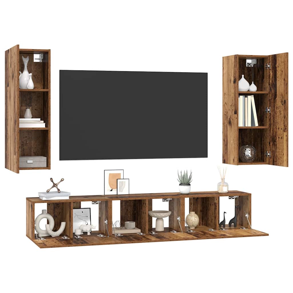 TV Cabinet Set Wall-mounted 5 pcs Old Wood Engineered Wood