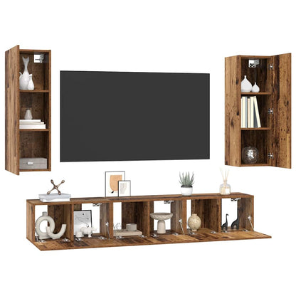 TV Cabinet Set Wall-mounted 5 pcs Old Wood Engineered Wood