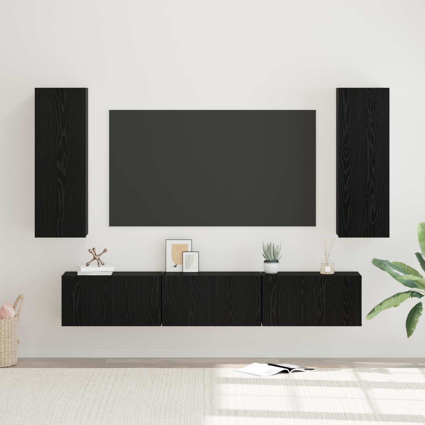 TV Cabinet Set Wall-mounted 5 pcs Black Oak Engineered Wood