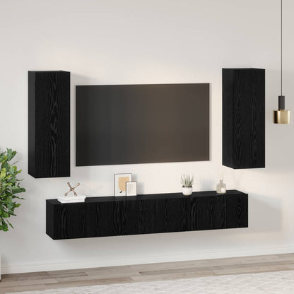 TV Cabinet Set Wall-mounted 5 pcs Black Oak Engineered Wood