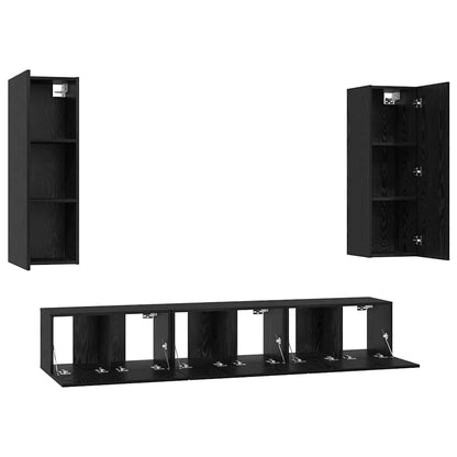 TV Cabinet Set Wall-mounted 5 pcs Black Oak Engineered Wood
