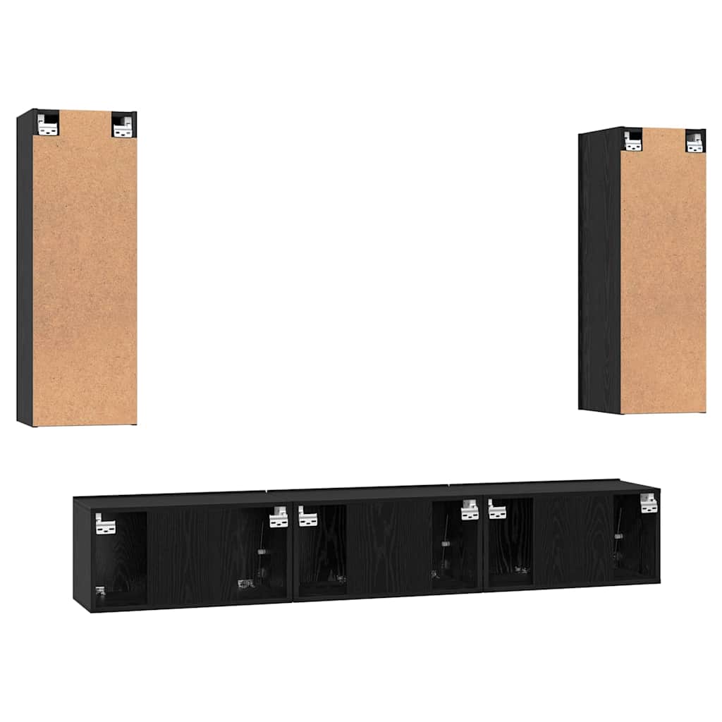 TV Cabinet Set Wall-mounted 5 pcs Black Oak Engineered Wood