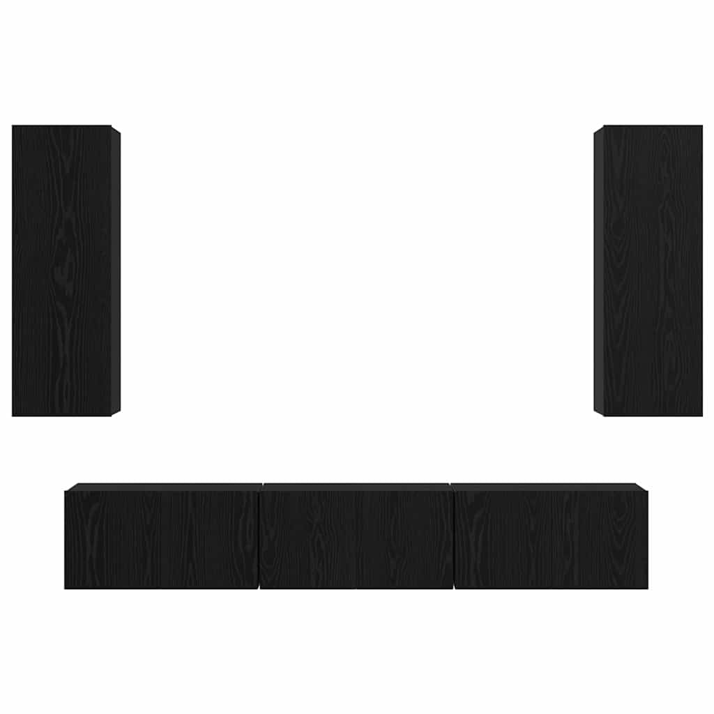 TV Cabinet Set Wall-mounted 5 pcs Black Oak Engineered Wood