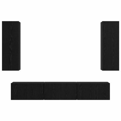 TV Cabinet Set Wall-mounted 5 pcs Black Oak Engineered Wood