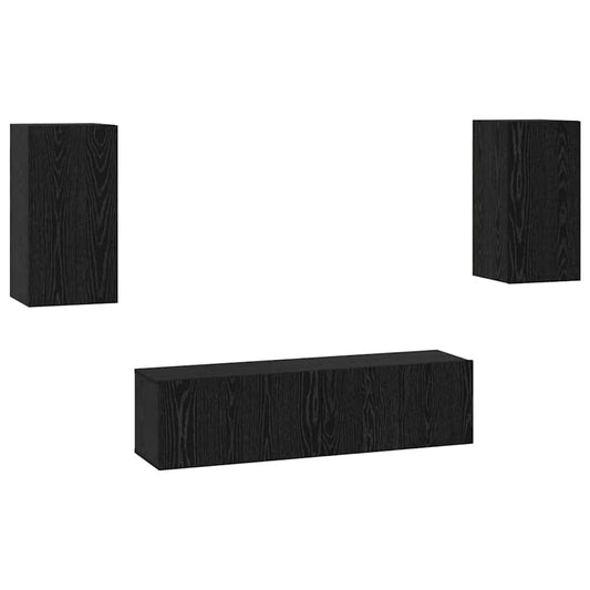 TV Cabinet Set Wall-mounted Black Oak Engineered Wood