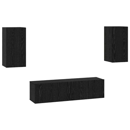 TV Cabinet Set Wall-mounted Black Oak Engineered Wood