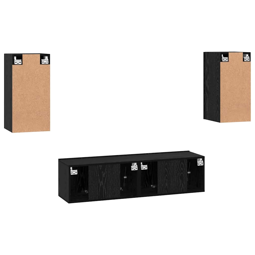 TV Cabinet Set Wall-mounted Black Oak Engineered Wood