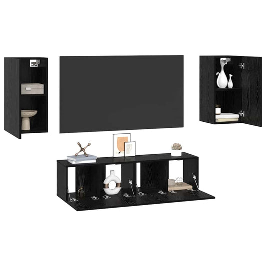 TV Cabinet Set Wall-mounted Black Oak Engineered Wood