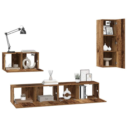 Wall TV Cabinet Wall-mounted 4 pcs Old Wood Engineered Wood