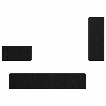 Wall TV Cabinet Wall-mounted 4 pcs Black Oak Engineered Wood