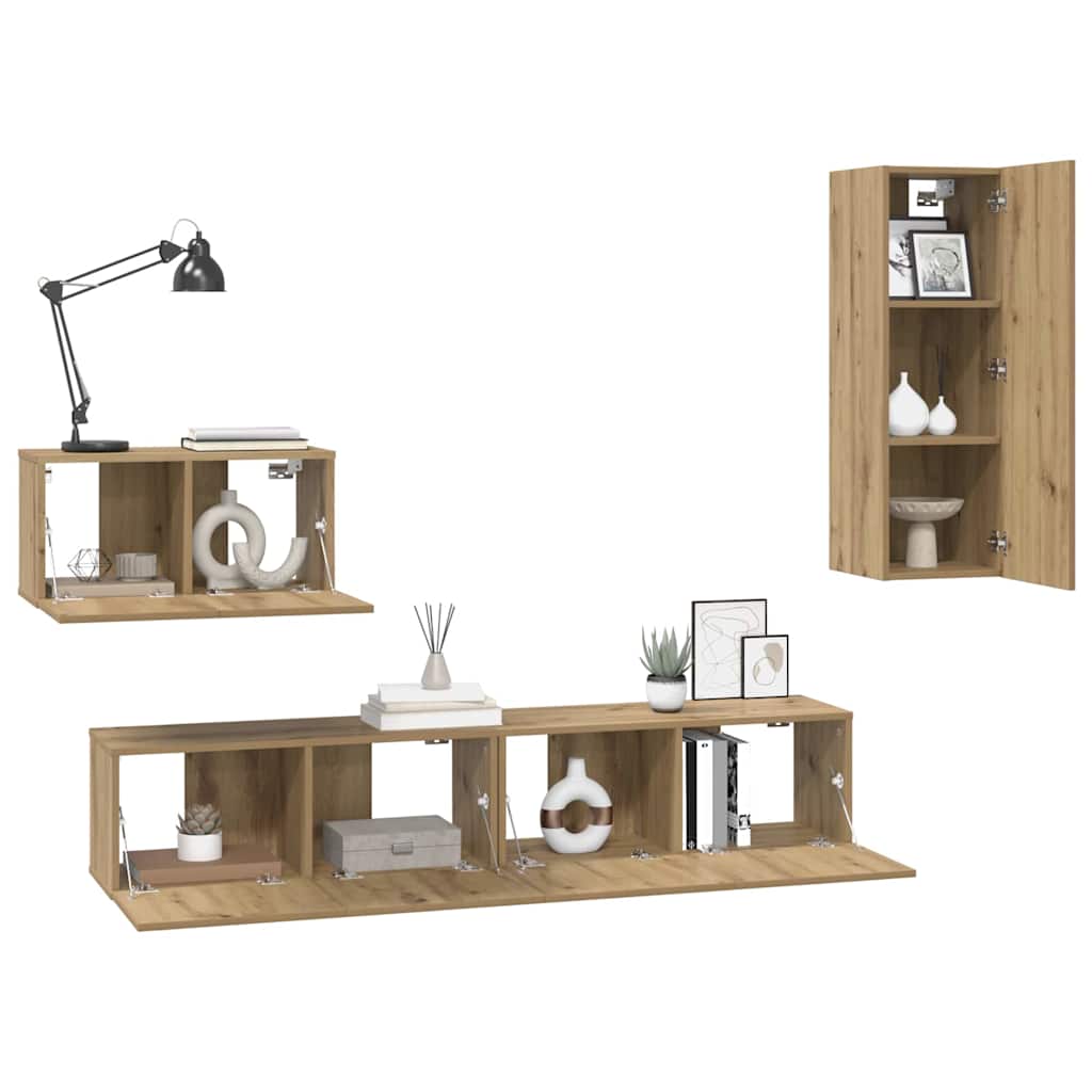 Wall TV Cabinet Wall-mounted 4 pcs Artisan Oak Engineered Wood