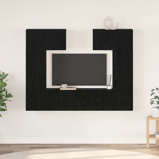 TV Cabinet Set 6 pcs Black Oak Engineered Wood