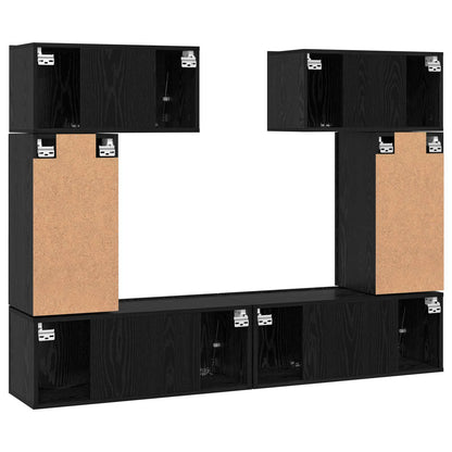 TV Cabinet Set Wall-mounted 6 pcs Black Oak Engineered Wood