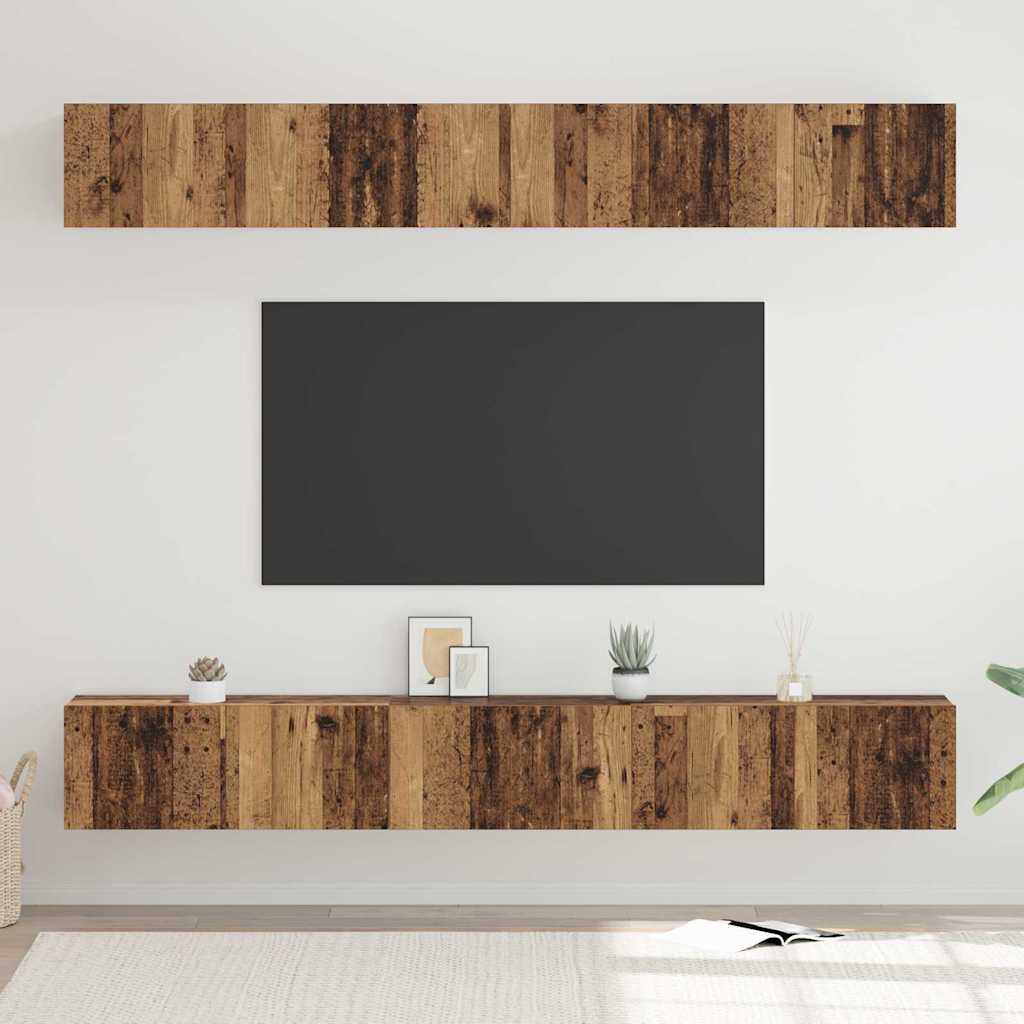 TV Cabinet Set Wall-mounted 6 pcs Old Wood Engineered Wood