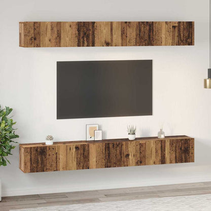 TV Cabinet Set Wall-mounted 6 pcs Old Wood Engineered Wood