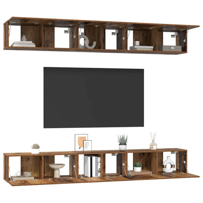 TV Cabinet Set Wall-mounted 6 pcs Old Wood Engineered Wood
