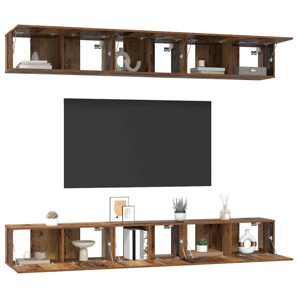 TV Cabinet Set Wall-mounted 6 pcs Old Wood Engineered Wood