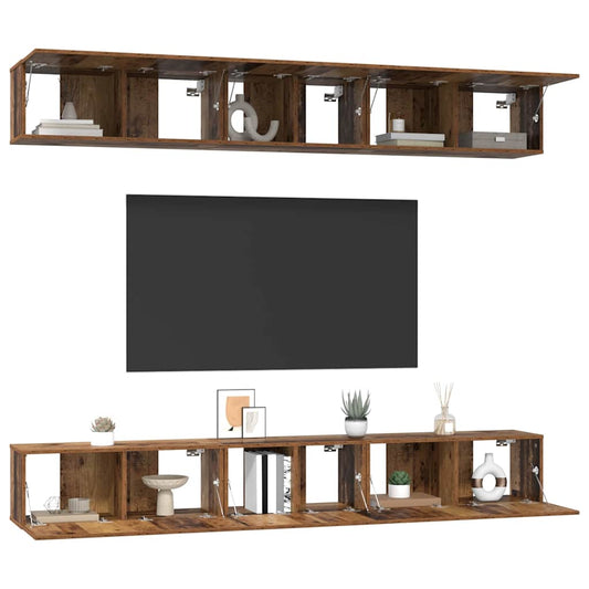 TV Cabinet Set Wall-mounted 6 pcs Old Wood Engineered Wood