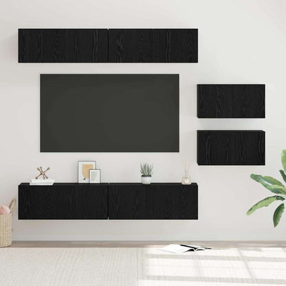 TV Cabinet Set Wall-mounted 6 pcs Black Oak Engineered Wood