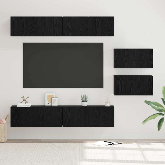 TV Cabinet Set Wall-mounted 6 pcs Black Oak Engineered Wood