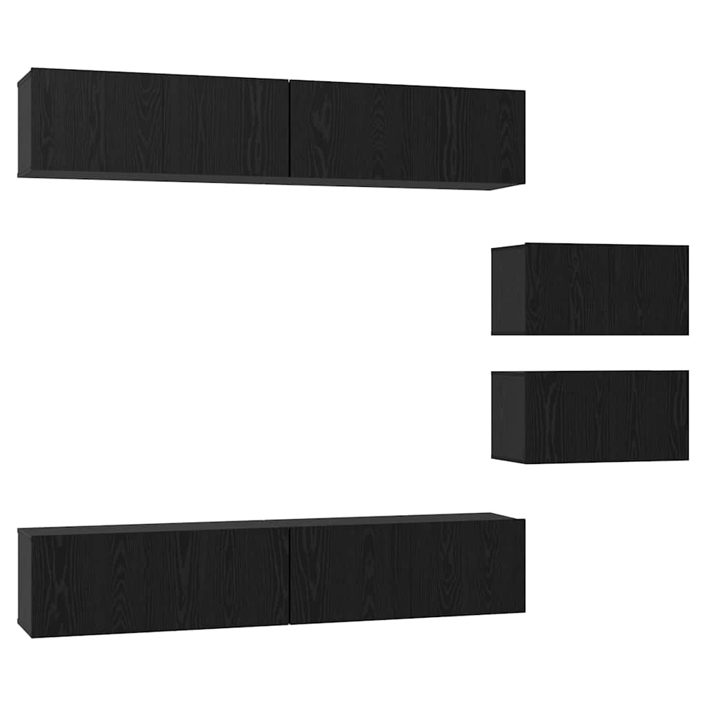 TV Cabinet Set Wall-mounted 6 pcs Black Oak Engineered Wood