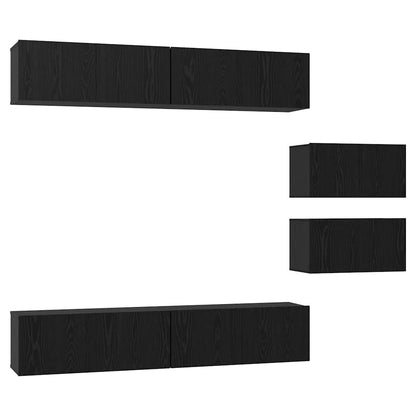 TV Cabinet Set Wall-mounted 6 pcs Black Oak Engineered Wood