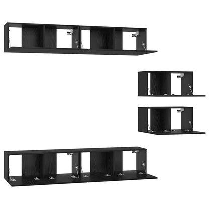 TV Cabinet Set Wall-mounted 6 pcs Black Oak Engineered Wood