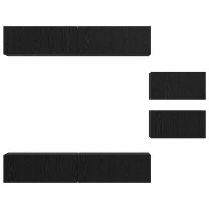 TV Cabinet Set Wall-mounted 6 pcs Black Oak Engineered Wood