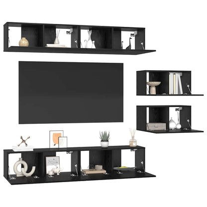 TV Cabinet Set Wall-mounted 6 pcs Black Oak Engineered Wood