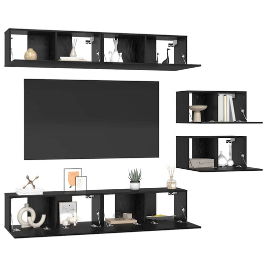 TV Cabinet Set Wall-mounted 6 pcs Black Oak Engineered Wood