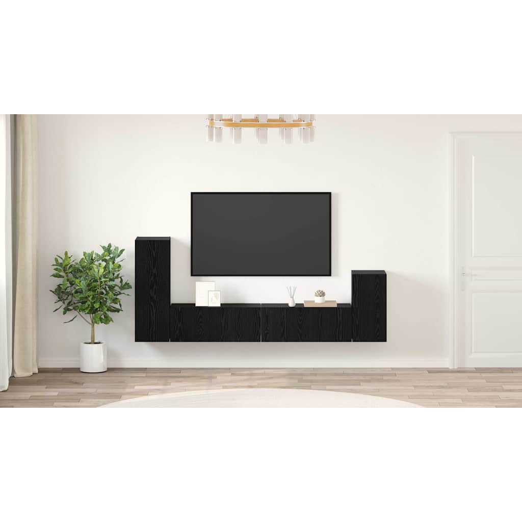Wall TV Cabinet Wall-mounted 3 pcs Black Oak Engineered Wood