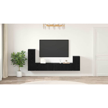 Wall TV Cabinet Wall-mounted 3 pcs Black Oak Engineered Wood