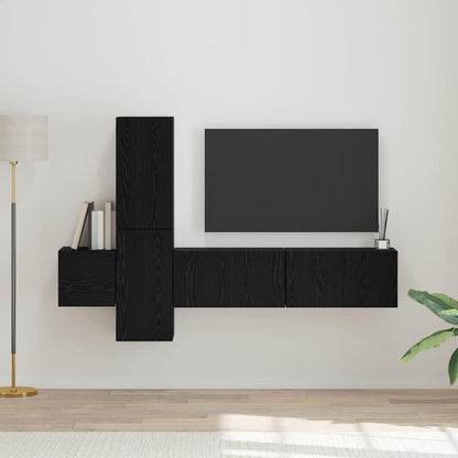TV Cabinet Set Wall-mounted 5 pcs Black Oak Engineered Wood