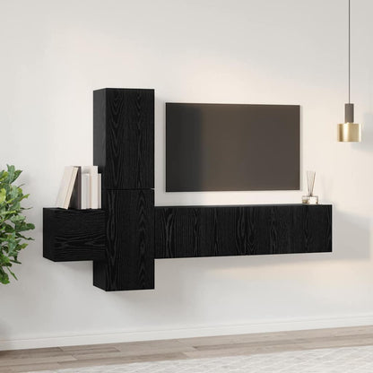 TV Cabinet Set Wall-mounted 5 pcs Black Oak Engineered Wood