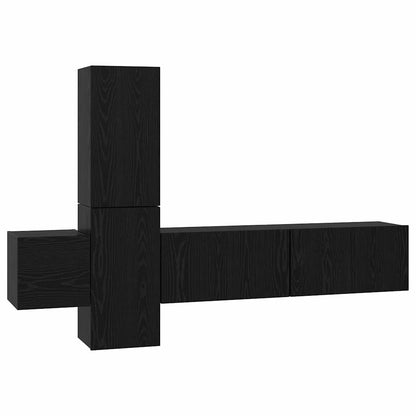 TV Cabinet Set Wall-mounted 5 pcs Black Oak Engineered Wood