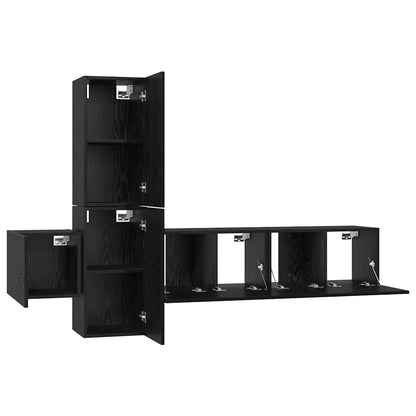 TV Cabinet Set Wall-mounted 5 pcs Black Oak Engineered Wood