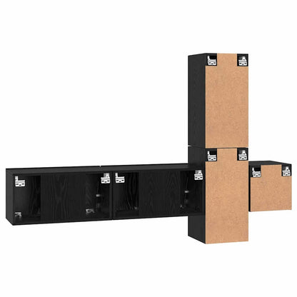 TV Cabinet Set Wall-mounted 5 pcs Black Oak Engineered Wood