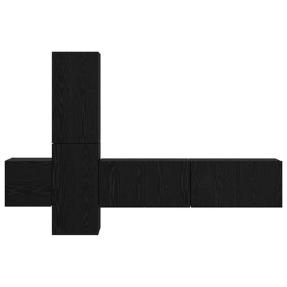 TV Cabinet Set Wall-mounted 5 pcs Black Oak Engineered Wood