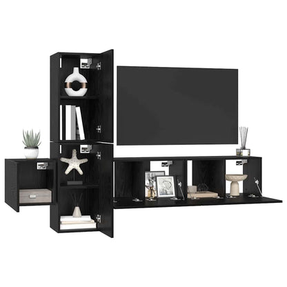 TV Cabinet Set Wall-mounted 5 pcs Black Oak Engineered Wood