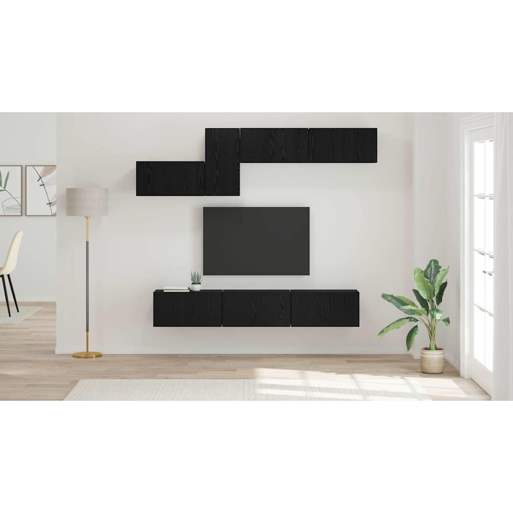 TV Cabinet Set with Drawer 7 pcs Black Oak Engineered Wood