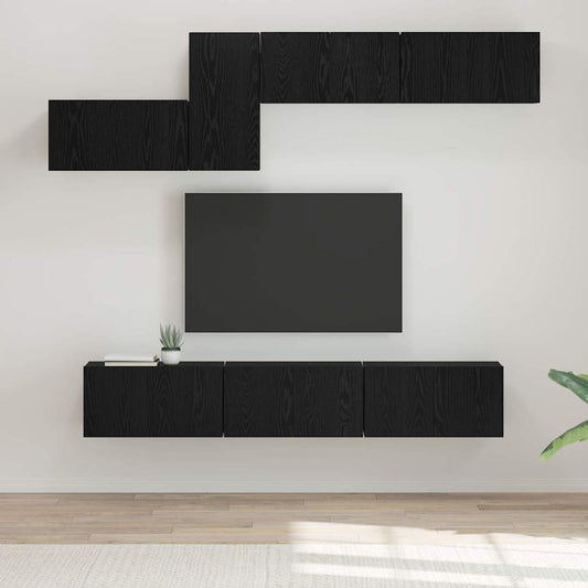 TV Cabinet Set with Drawer 7 pcs Black Oak Engineered Wood