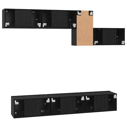 TV Cabinet Set with Drawer 7 pcs Black Oak Engineered Wood