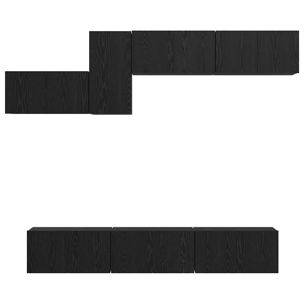 TV Cabinet Set with Drawer 7 pcs Black Oak Engineered Wood
