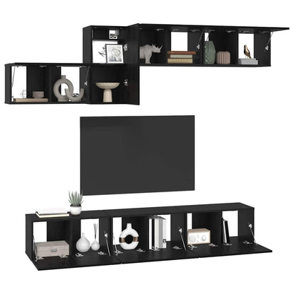 TV Cabinet Set with Drawer 7 pcs Black Oak Engineered Wood