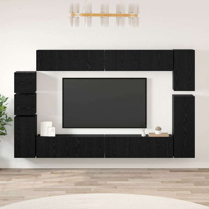 TV Cabinet Set Wall-mounted 9 pcs Black Oak Engineered Wood
