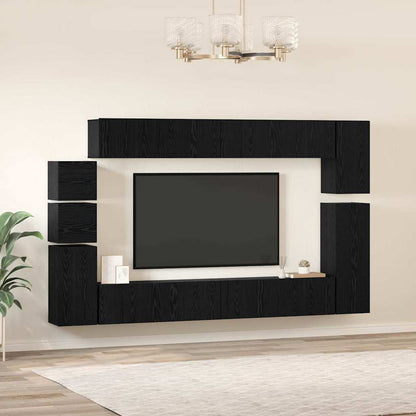 TV Cabinet Set Wall-mounted 9 pcs Black Oak Engineered Wood