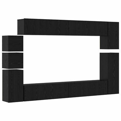 TV Cabinet Set Wall-mounted 9 pcs Black Oak Engineered Wood