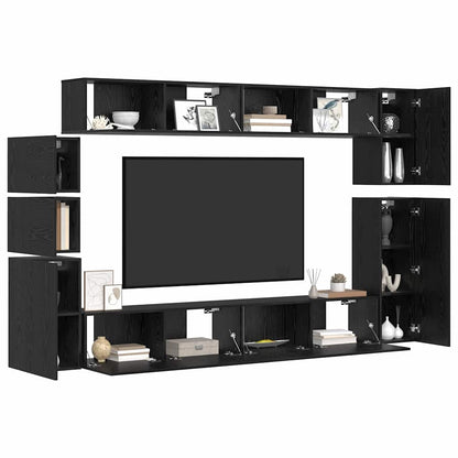 TV Cabinet Set Wall-mounted 9 pcs Black Oak Engineered Wood